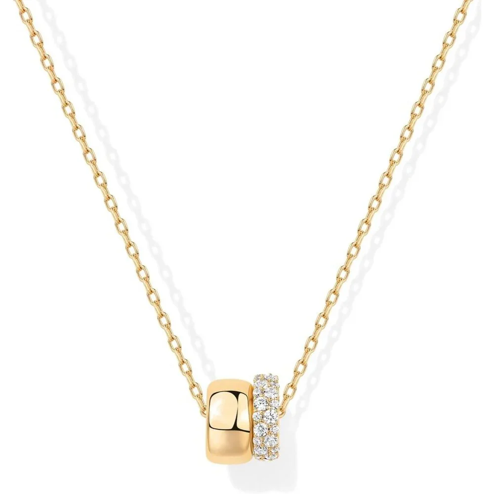 Women's 14K Gold Plated Pendant Necklace Two Distinct Rondelle Pendants - Picture 1 of 4